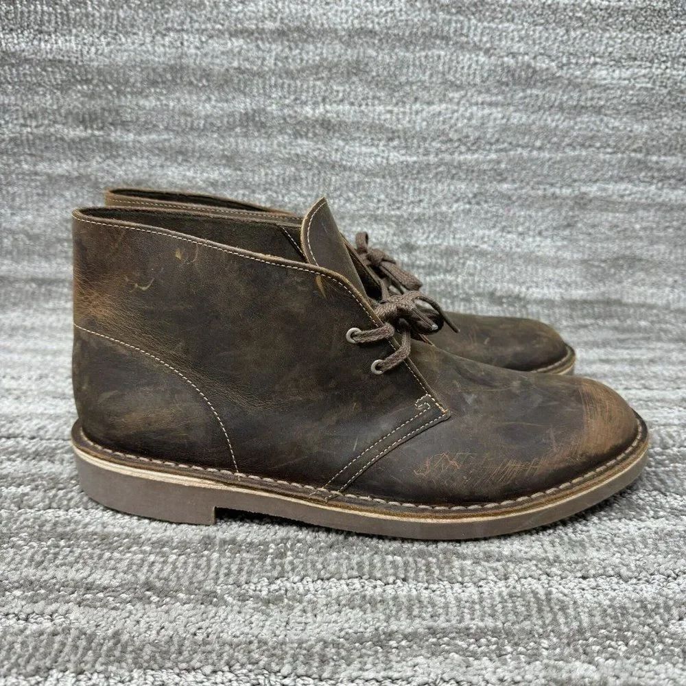 Clarks Men’s Bushacre 2 Beeswax Chukka Boots Brown Leather Lace Up Size 11.5M